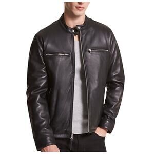 New Flawed $598 Michael Kors Men's Moto Genuine Leather Jacket Black Medium 3646